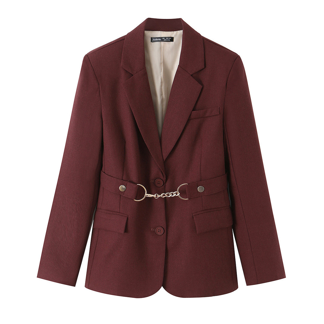 Damen Zweiteiliges tailliertes Blazer- und Langrock-Set mit dekorativem Kettengürtel Drune