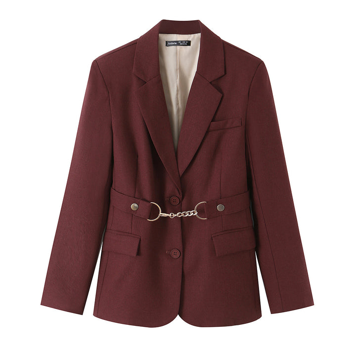 Damen Zweiteiliges tailliertes Blazer- und Langrock-Set mit dekorativem Kettengürtel Drune
