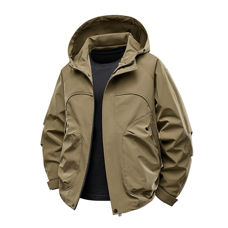 Herren technische Softshell-Utilityjacke mit Kapuze wasserabweisend und Multifunktionstaschen Drune