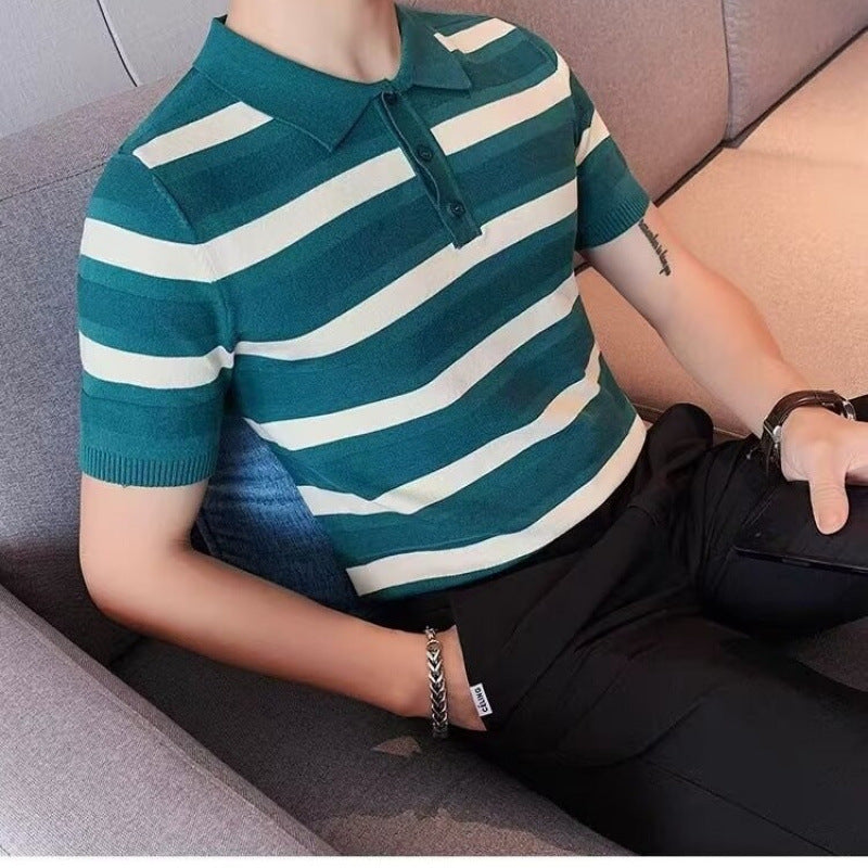 Herren Kurzarm Poloshirt mit strukturiertem Streifenmuster Drune