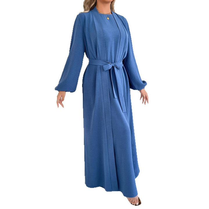 Damen Maxikleid in Kimono-Optik mit Bindegürtel und langen Ärmeln Drune