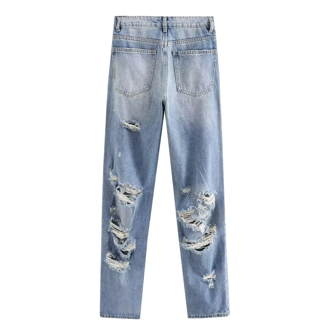 Damen nan Highwaist Straight-Leg Jeans mit leichter Distressed-Optik, Five-Pocket und taillierter Passform Drune