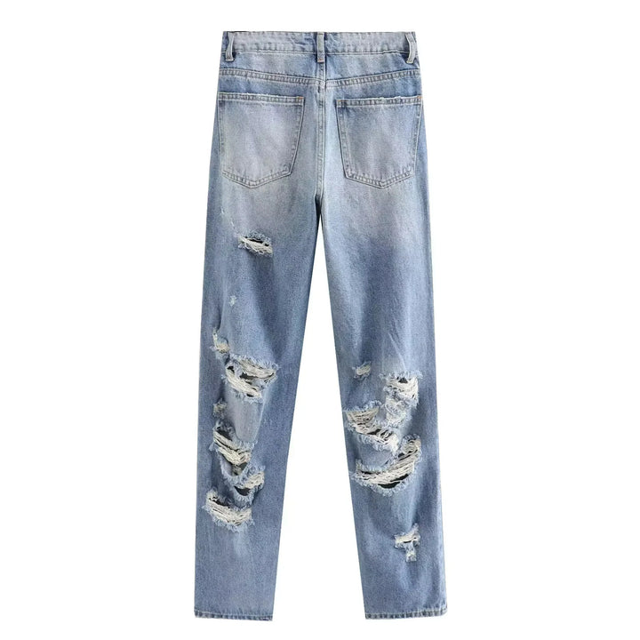 Damen nan Highwaist Straight-Leg Jeans mit leichter Distressed-Optik, Five-Pocket und taillierter Passform Drune