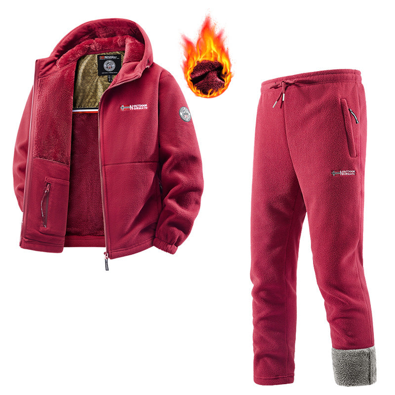 Herren Thermo-Fleece-Set mit Kapuzenjacke, Sherpa-gefüttert und elastischer Jogginghose Drune