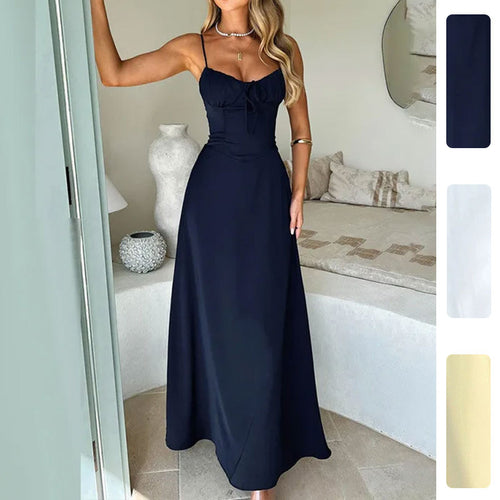 Damen Maxikleid mit verstellbaren Spaghetti-Trägern und eleganter Raffung Drune