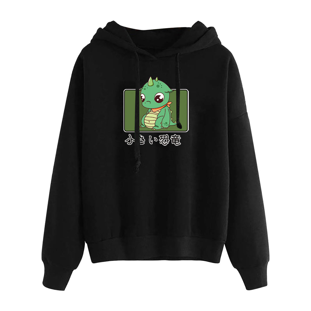 Damen nan kurz geschnittener Cropped-Kapuzenpullover mit niedlicher Frosch-Illustration und verstellbarer Kapuze Drune