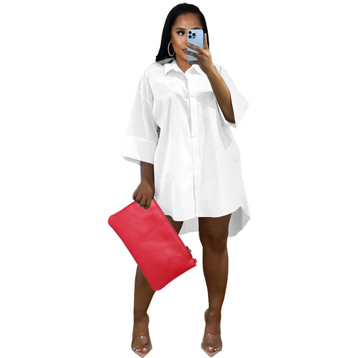 Damen Oversize Hemdblusenkleid mit asymmetrischem Saum und 3/4‑Ärmeln Drune