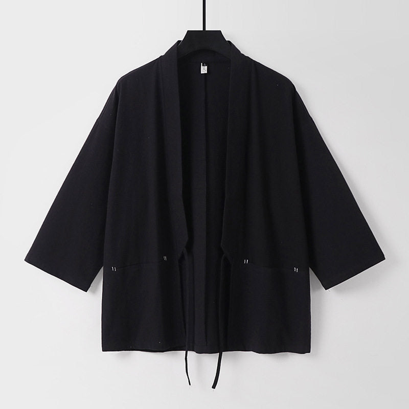 Damen Lockerer Kimono-Cardigan aus Baumwollmix mit Tunnelzug und Hüfttaschen Drune