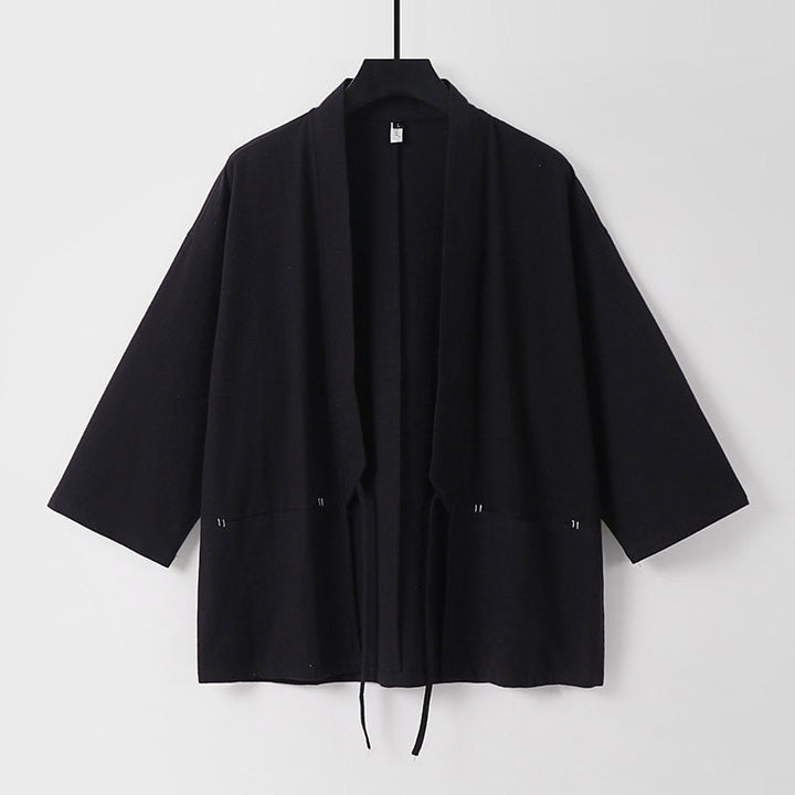 Damen Lockerer Kimono-Cardigan aus Baumwollmix mit Tunnelzug und Hüfttaschen Drune
