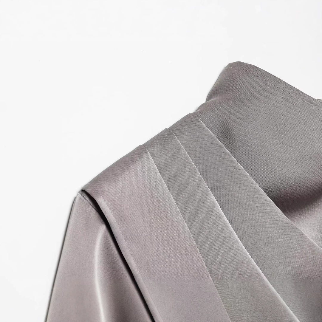 Damen Asymmetrische drapierte Satinbluse mit Wasserfallkragen Drune