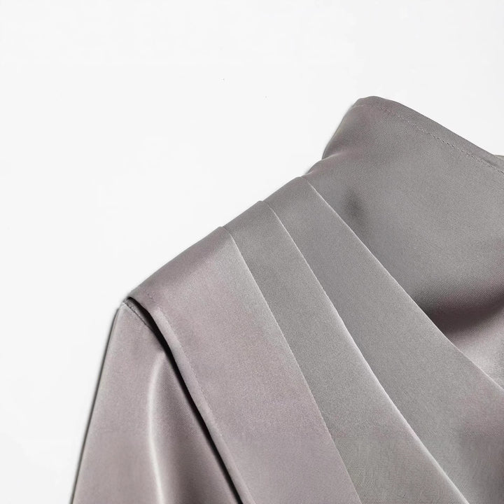 Damen Asymmetrische drapierte Satinbluse mit Wasserfallkragen Drune