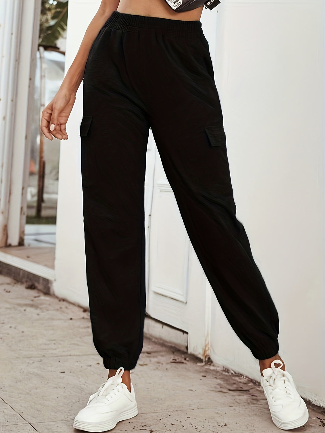 Damen Cargo-Jogginghose mit Gummibund, Seitentaschen und elastischen Bündchen Drune