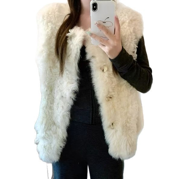 Damen Flauschige Weste mit Knopfdetails Drune