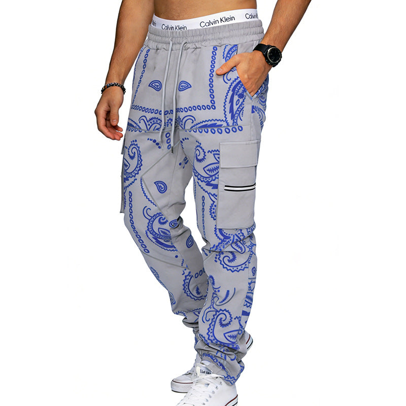 Herren nan Cargo-Jogginghose mit Paisley-Muster, elastischem Bund, multiple Reißverschluss- und Klappentaschen Drune