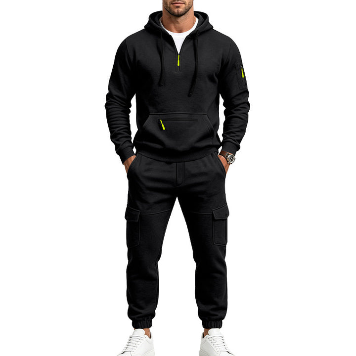 Herren Zweiteiliges Fleece-Loungewear-Set mit Halbzip-Kapuze und Cargo-Jogger Drune