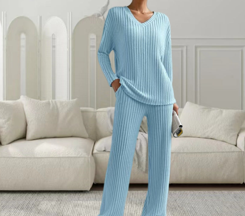 Damen Strickanzug mit modischem V-Ausschnitt und feinem Rippdesign Drune