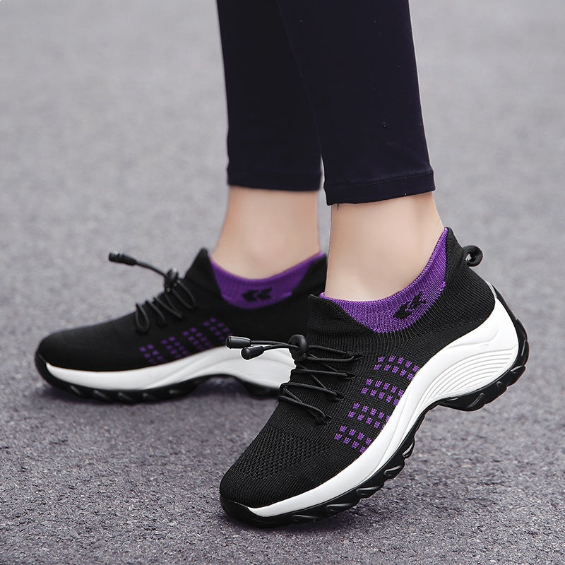 Damen Strick-Sockensneaker mit elastischem Schaft, Schnellzug und dämpfender Plateausohle Drune