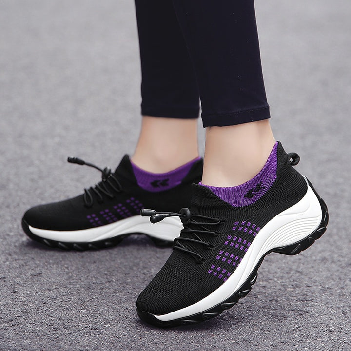 Damen Strick-Sockensneaker mit elastischem Schaft, Schnellzug und dämpfender Plateausohle Drune