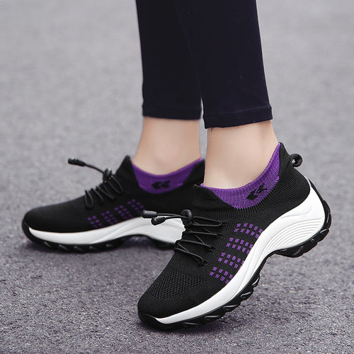 Damen Strick-Sockensneaker mit elastischem Schaft, Schnellzug und dämpfender Plateausohle Drune