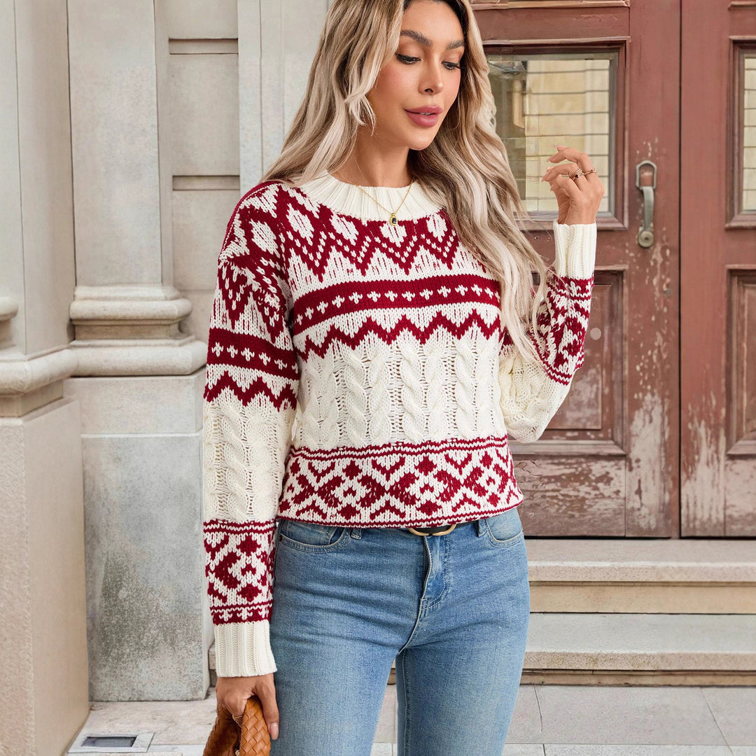 Damen Strickpullover mit geometrischem Muster Drune