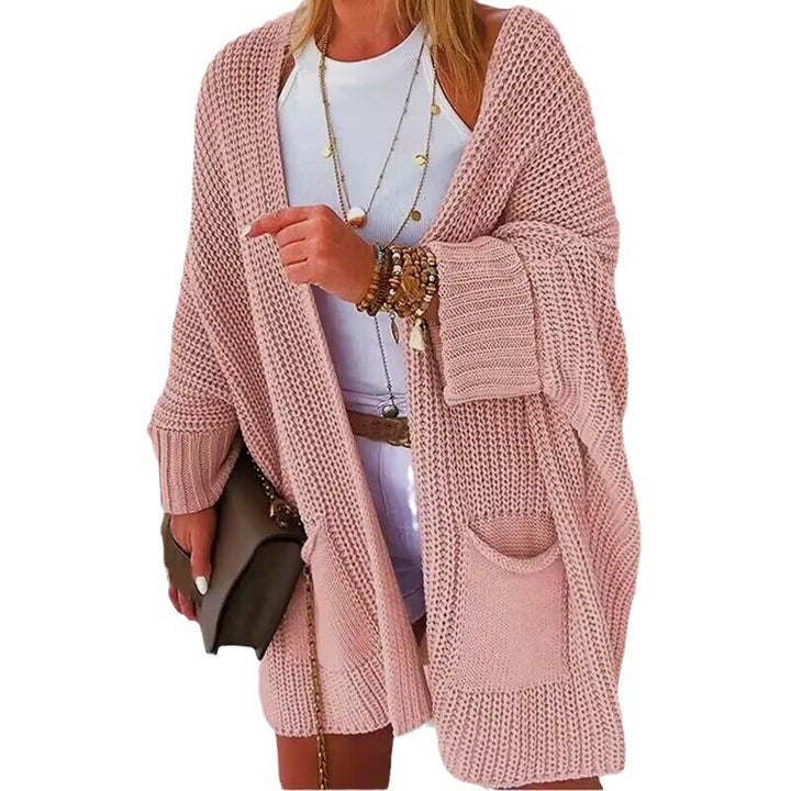 Damen Oversize Grobstrick-Cardigan mit weitem Schalkragen und aufgesetzten Taschen Drune