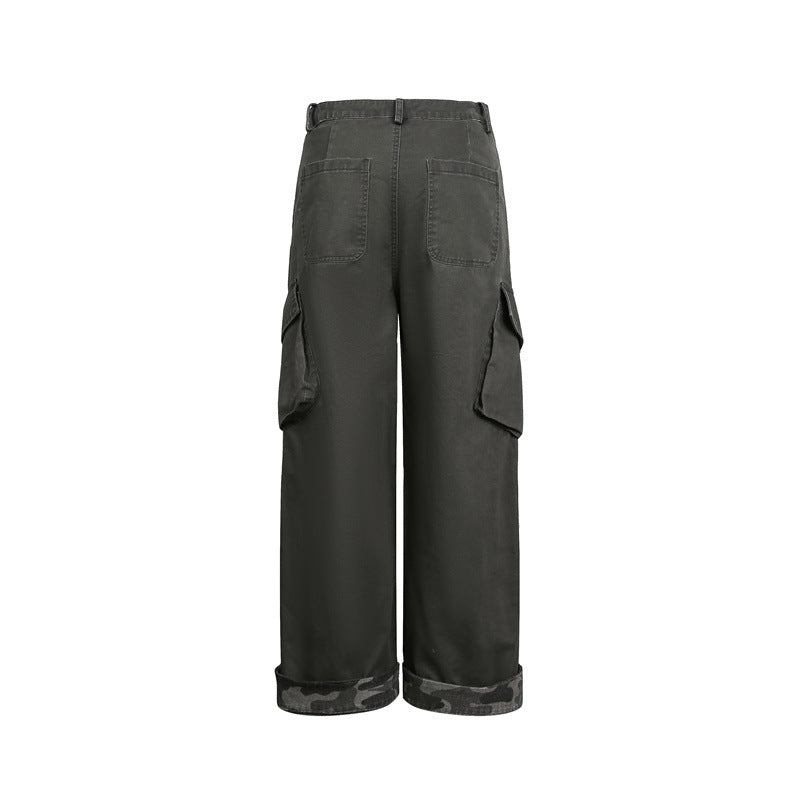Damen Cargo-Hose im Wide‑Leg‑Cut mit aufgesetzten Klappentaschen und umgeschlagenem Saum Drune