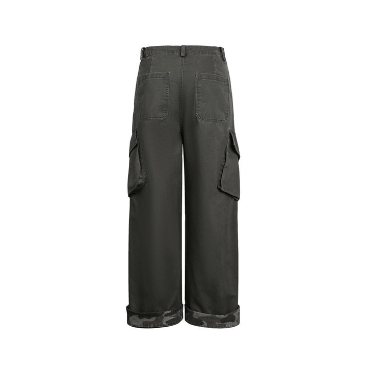Damen Cargo-Hose im Wide‑Leg‑Cut mit aufgesetzten Klappentaschen und umgeschlagenem Saum Drune