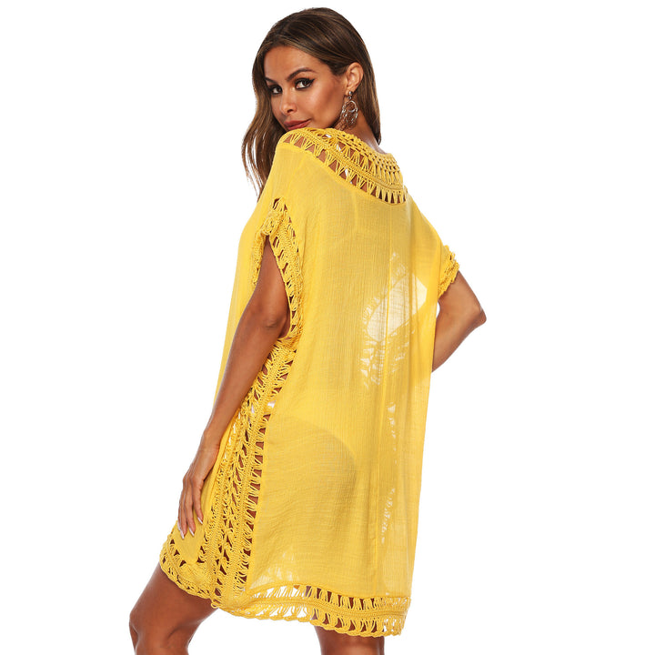 Damen Häkel-Strandüberwurf mit elegantem V-Ausschnitt und fransigen Details Drune