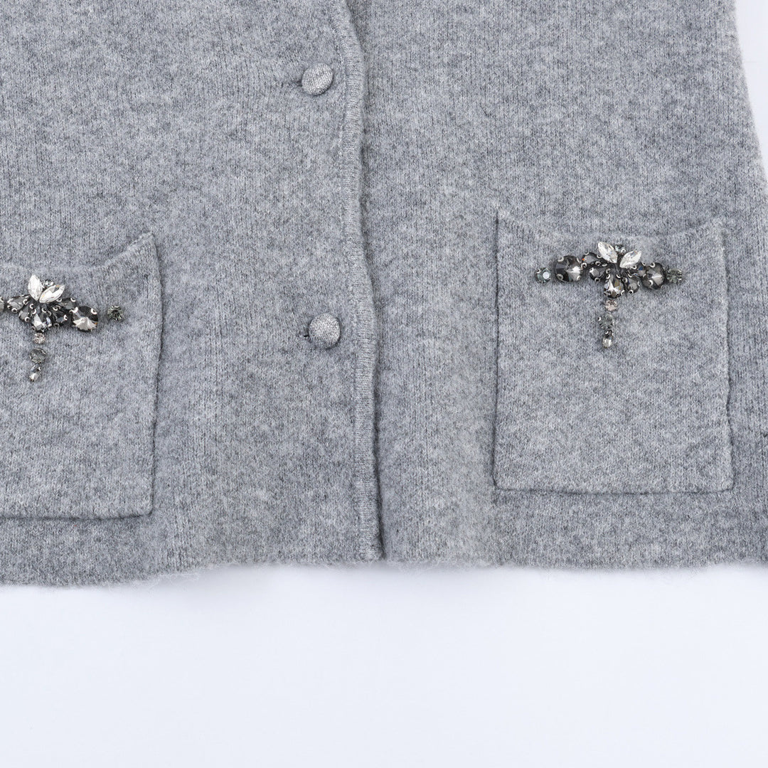 Damen Kurze Wollmix-Jacke mit Schalkragen und Schmucksteinbesatz Drune