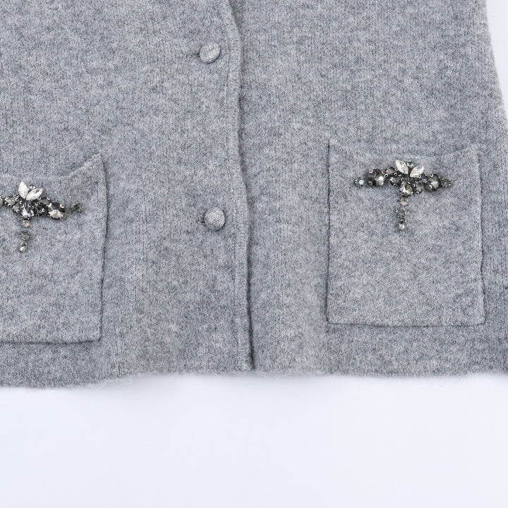 Damen Kurze Wollmix-Jacke mit Schalkragen und Schmucksteinbesatz Drune