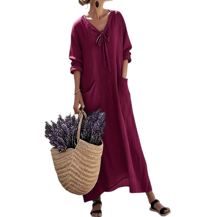 Damen Maxikleid mit seitlichen Taschen und Schleifendetails Drune