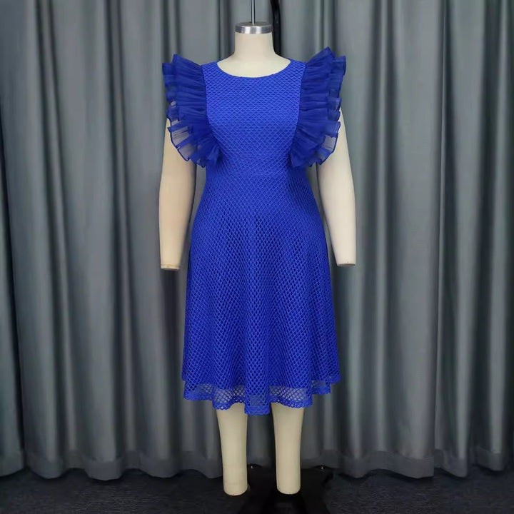 Damen Trendiges Kleid mit Rüschenschulter Drune