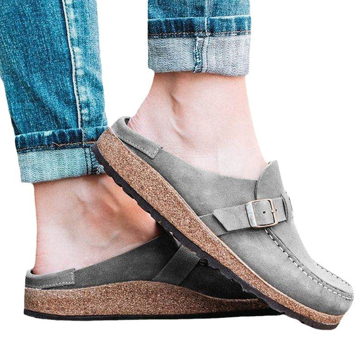 Damen Mokassin-Mule mit verstellbarer Schnalle und Kork-Plateau Drune