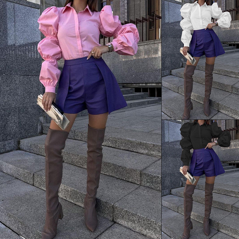 Damen Bluse mit voluminösen Puffärmeln und elegantem Schnitt Drune