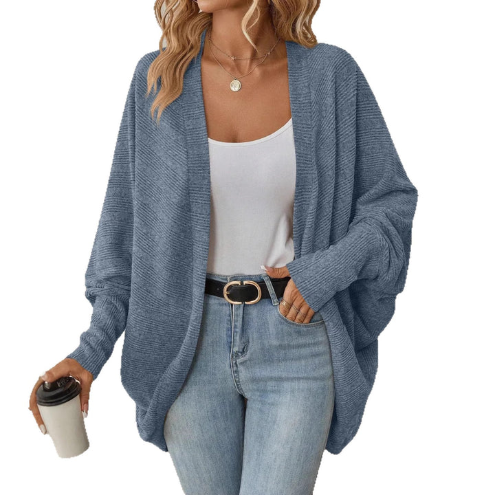 Damen Offener Feinstrick-Cardigan mit Strukturstreifen und überlanger Relax-Silhouette Drune