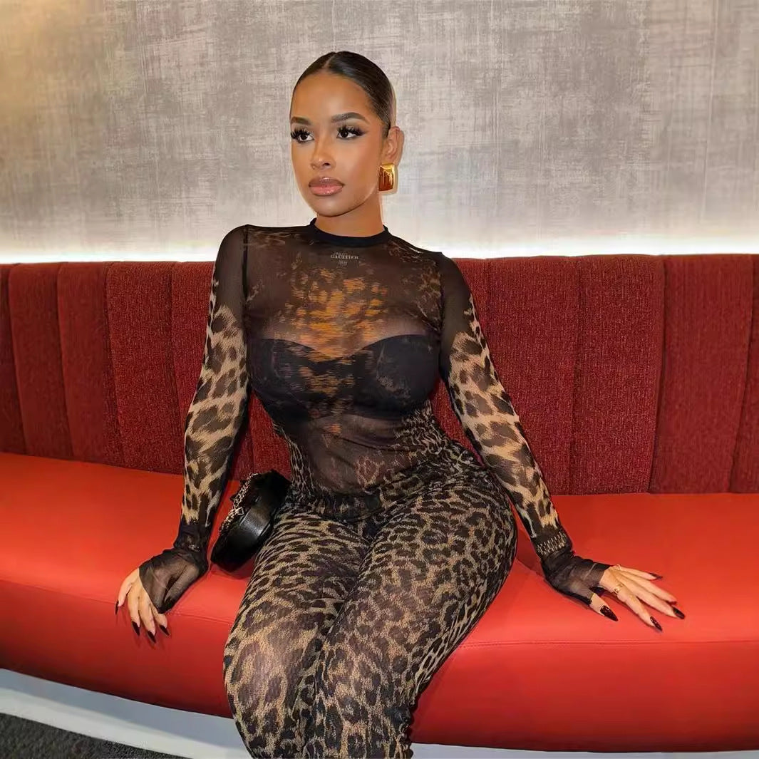 Drune | Leopard-Print Langarm-Top und Hosen-Set