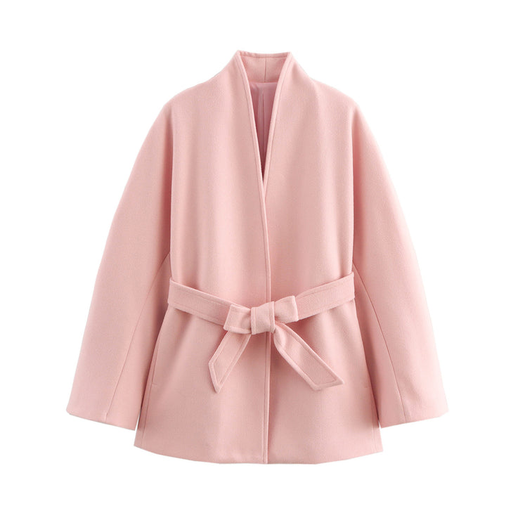 Damen Elegante Wickeljacke aus hochwertigem Material mit breitem Gürtel Drune