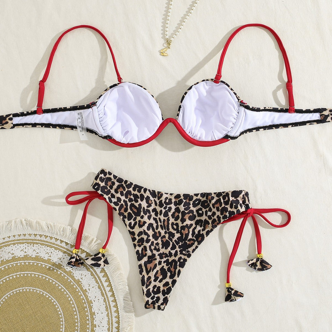 Damen Triangel-Bikini mit dekorativen Palmendruck und verstellbaren Bindebändern Drune