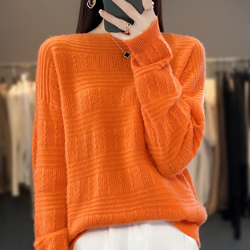 Damen Oversize-Feinstrickpullover mit Strukturblöcken, Mohair‑Look und Rundhalsausschnitt Drune