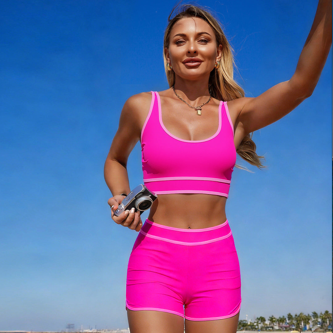 Damen Sport-Bikini-Set mit verstellbaren Trägern und Hochbund Drune