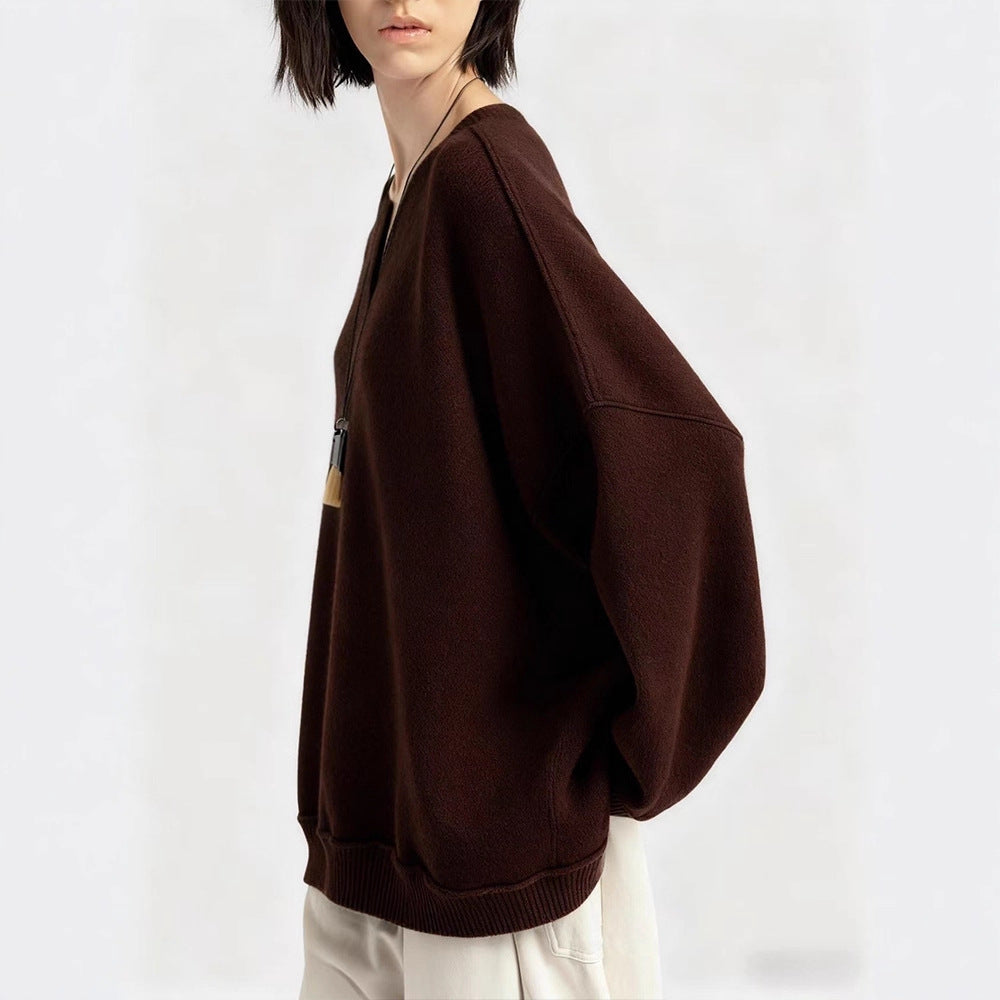 Damen Oversized Strickpullover mit V-Ausschnitt Drune