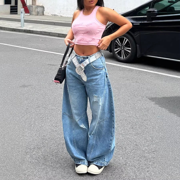 Damen Baggy-Denimhose mit markanten Nahtpaneelen und extra weitem Wide‑Leg Drune