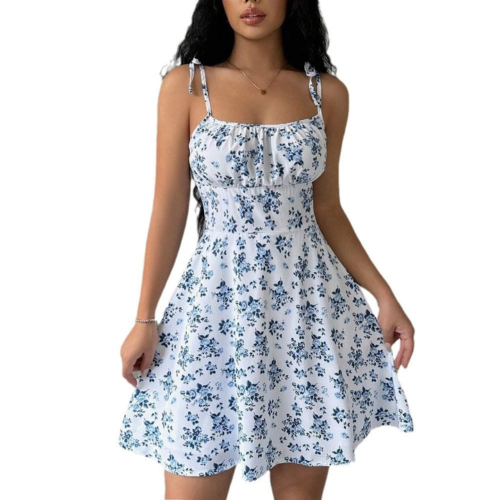 Damen Sommerliches Minikleid mit floralen Mustern und breiten Trägern Drune