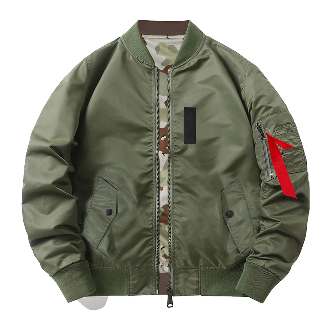 Men's  slim nylon bomber jacket with camouflage lining sleeve zip utility tab Drune
