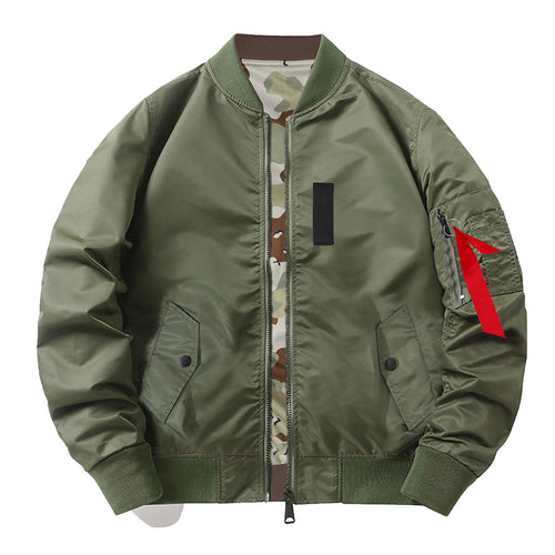 Men's  slim nylon bomber jacket with camouflage lining sleeve zip utility tab Drune