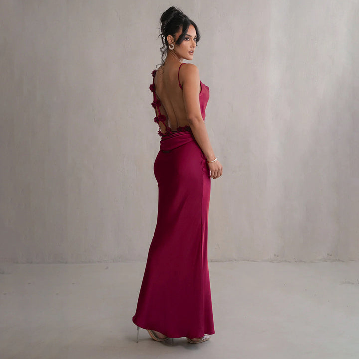 Damen elegantes Maxikleid mit fließendem Schnitt und raffiniertem Dekolleté Drune