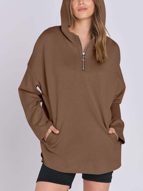 Damen Hoodie mit halbem Reißverschluss und lockerem Schnitt Drune