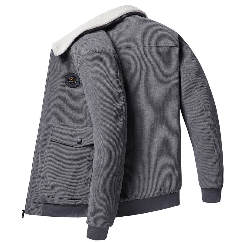 Herren Cordbomberjacke mit Teddykragen, wärmender Thermofütterung und Pattentaschen Drune