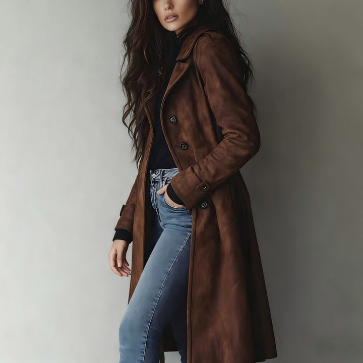Damen Taillierter langer Mantel mit A-Linien-Silhouette und klassischer Knopfleiste Drune