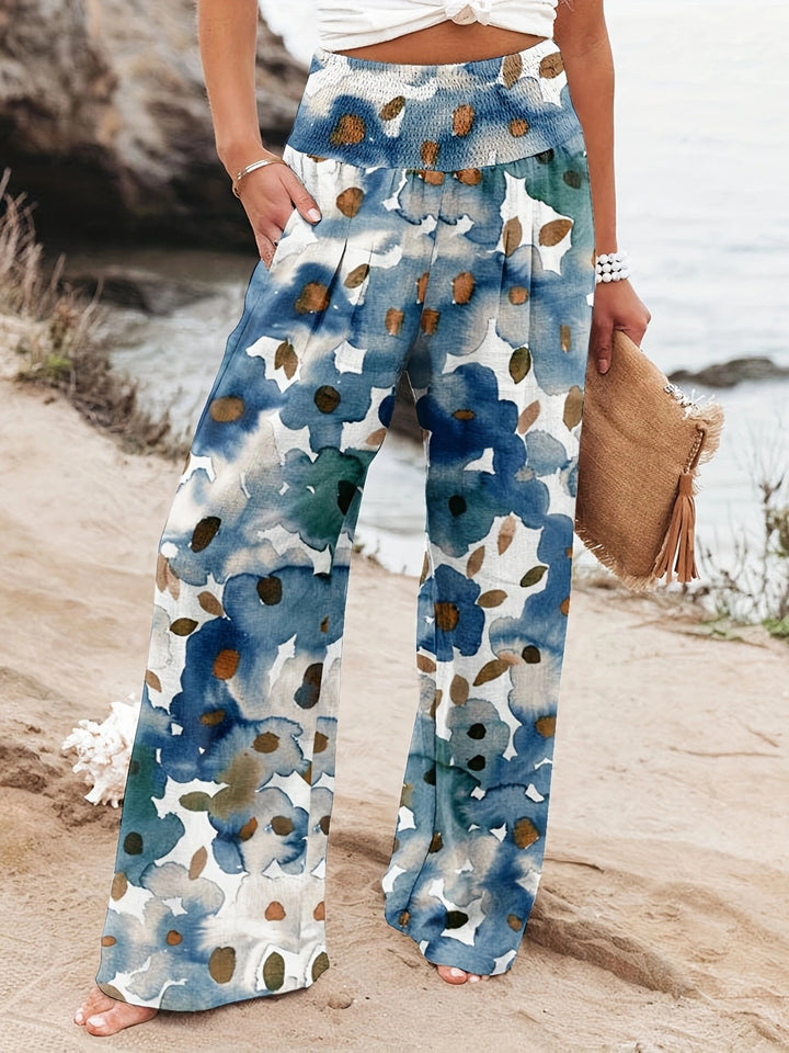 Damen Palazzo-Hosen mit floralem Druck und elastischem Bauchbund Drune